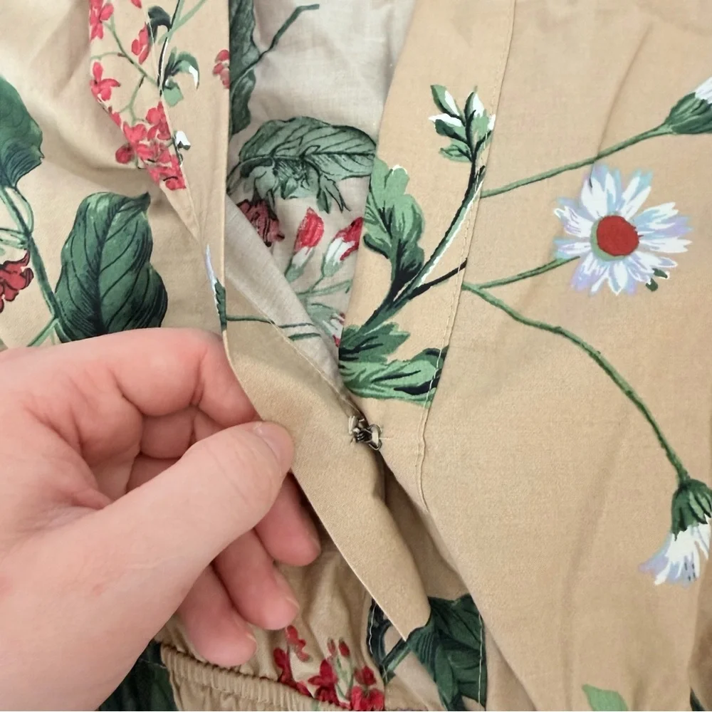 Anthropologie The Somerset Maxi Dress Cotton Tiered Size Small Khaki Floral - Picture 9 of 12